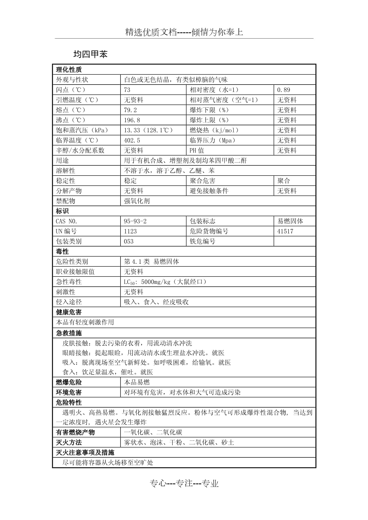 均四甲苯安全技術說明書